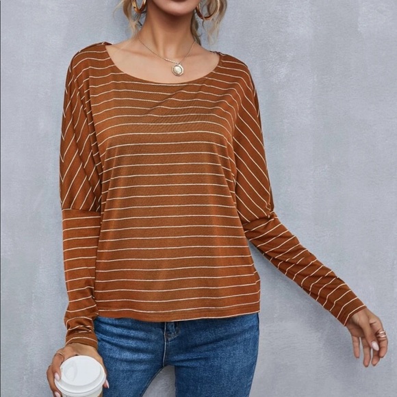 Boho striped drop shoulder long sleeve top - Picture 7 of 15